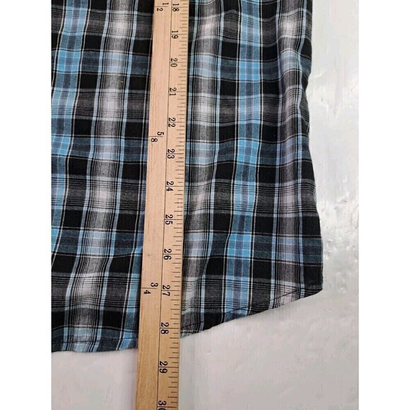 Wrangler Womens Western Shirt  Black/Teal Plaid Pearl Snap Collar Pocket SZ L - Picture 5 of 6